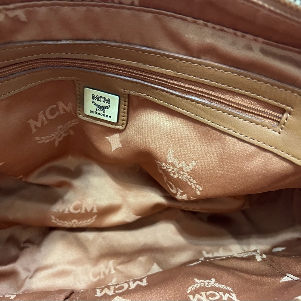 MCM Cognac Visetos Coated Canvas Leather Trim Tote Shoulder Bag - Picture 14 of 16